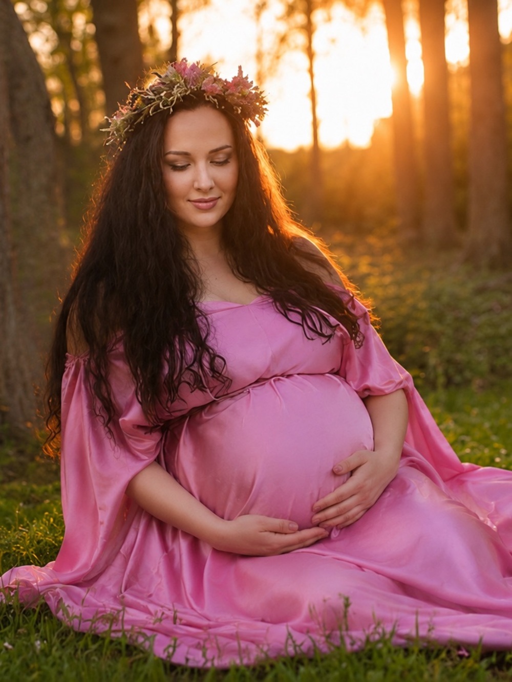 Satin Chiton Dress | Handmade Maternity Goddess Gown | Pregnancy Photoshoot